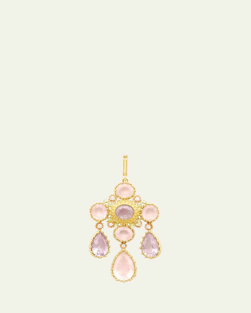 18K Yellow Gold Talisman Pierreries Rose Charm with Diamonds